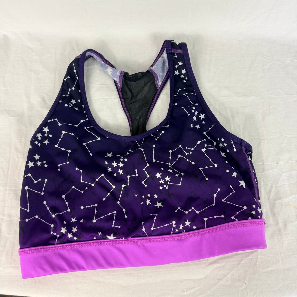 Lularoe Rise Collection Sport Bra Large Purple Stars Constellation Racerback